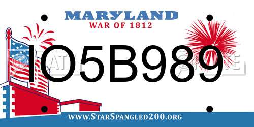 IO5B989 Maryland License Plate