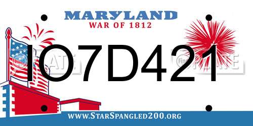 IO7D421 Maryland License Plate