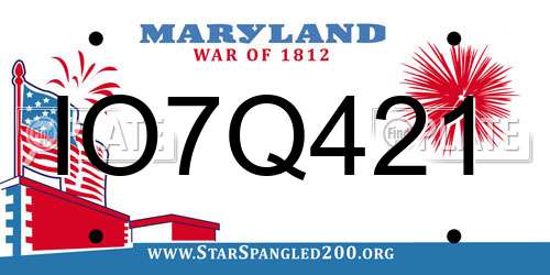 IO7Q421 Maryland License Plate