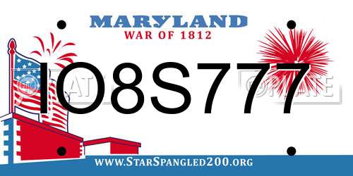 IO8S777 Maryland License Plate