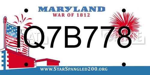 IQ7B778 Maryland License Plate