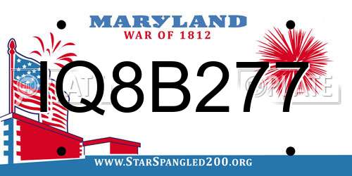 IQ8B277 Maryland License Plate