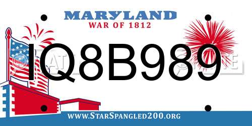 IQ8B989 Maryland License Plate