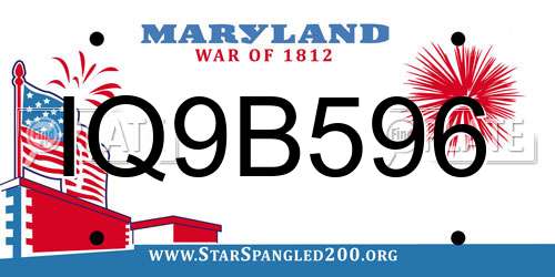 IQ9B596 Maryland License Plate
