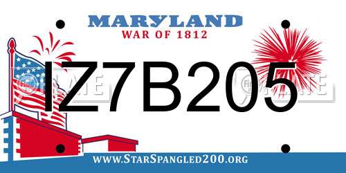 IZ7B205 Maryland License Plate
