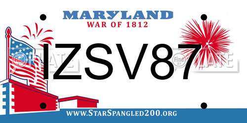 IZSV87 Maryland License Plate