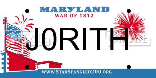 J0RITH Maryland License Plate