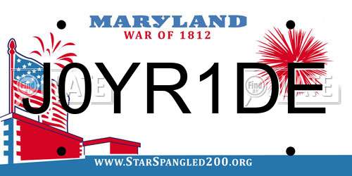 J0YR1DE Maryland License Plate