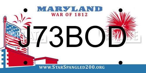 J73BOD Maryland License Plate
