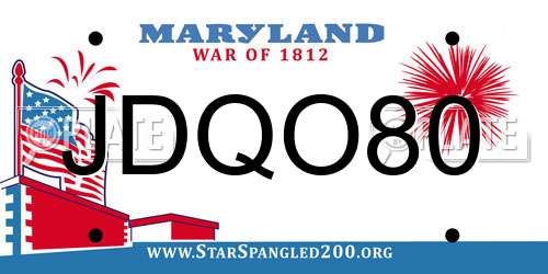 JDQO80 Maryland License Plate