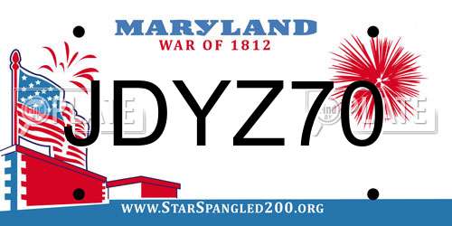 JDYZ70 Maryland License Plate