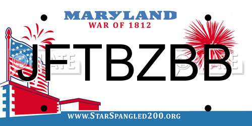 JFTBZBB Maryland License Plate
