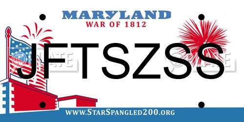 JFTSZSS Maryland License Plate