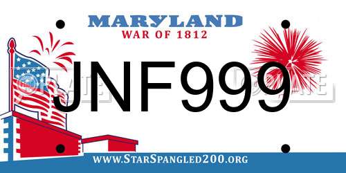 JNF999 Maryland License Plate