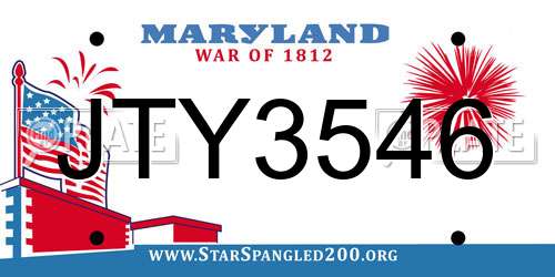 JTY3546 Maryland License Plate