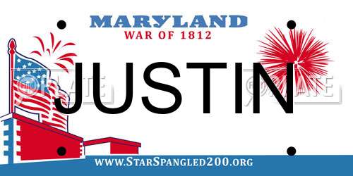 JUSTIN Maryland License Plate