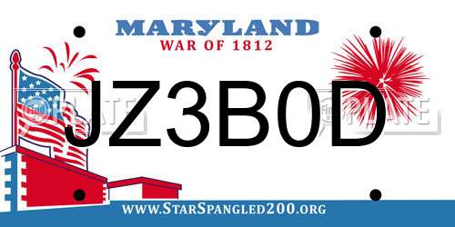 JZ3B0D Maryland License Plate