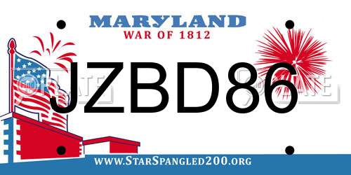 JZBD86 Maryland License Plate