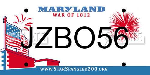 JZBO56 Maryland License Plate