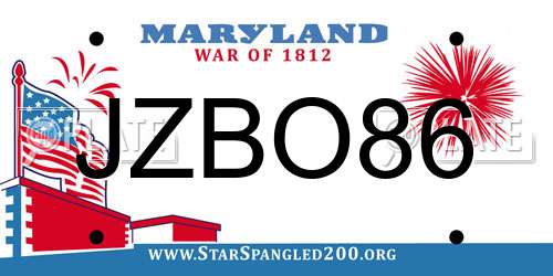 JZBO86 Maryland License Plate