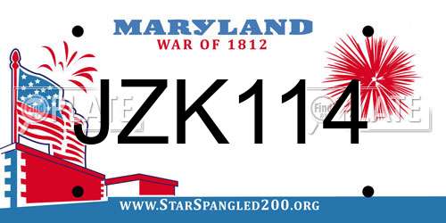 JZK114 Maryland License Plate
