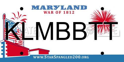 KLMBBTT Maryland License Plate