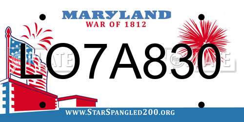 LO7A830 Maryland License Plate