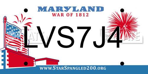 LVS7J4 Maryland License Plate