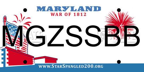 MGZSSBB Maryland License Plate