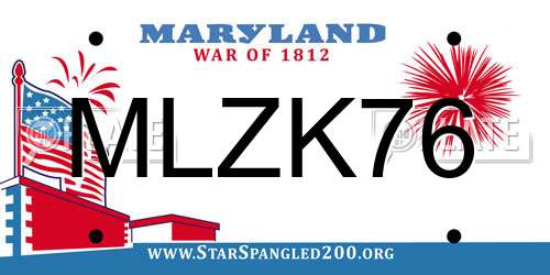 MLZK76 Maryland License Plate