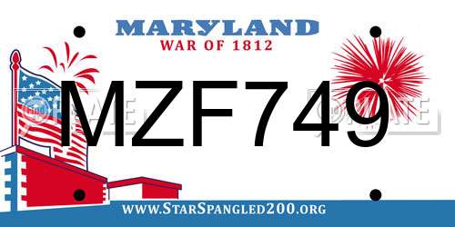 MZF749 Maryland License Plate