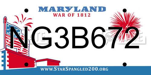 NG3B672 Maryland License Plate
