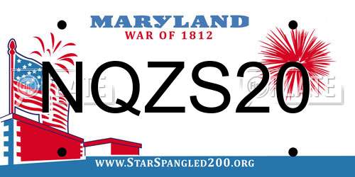 NQZS20 Maryland License Plate