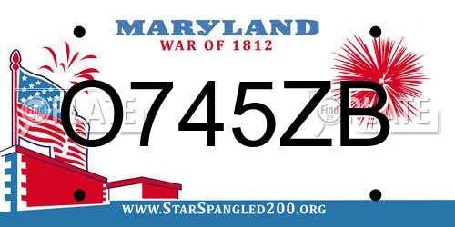 O745ZB Maryland License Plate