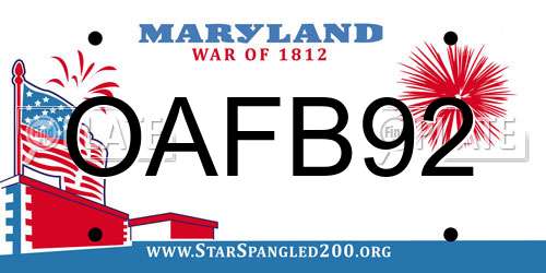 OAFB92 Maryland License Plate