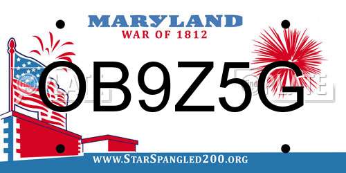 OB9Z5G Maryland License Plate