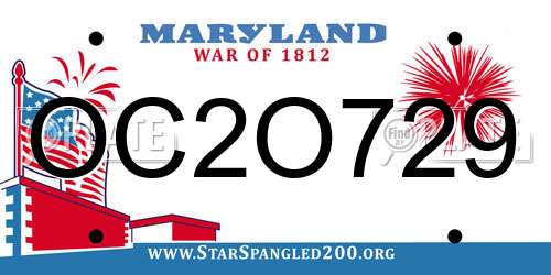OC2O729 Maryland License Plate