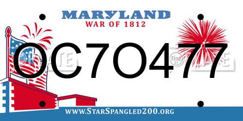OC7O477 Maryland License Plate