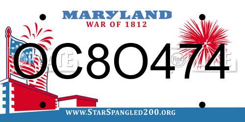 OC8O474 Maryland License Plate