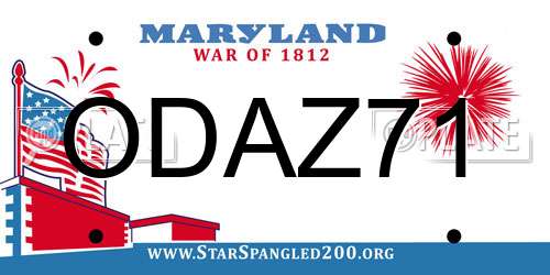 ODAZ71 Maryland License Plate