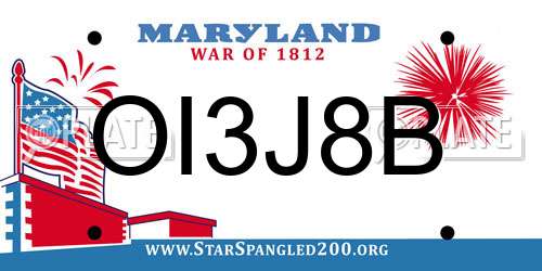 OI3J8B Maryland License Plate