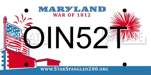 OIN52T Maryland License Plate