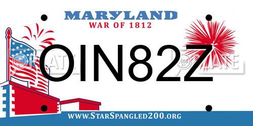 OIN82Z Maryland License Plate