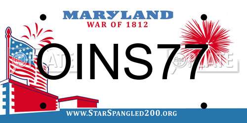 OINS77 Maryland License Plate