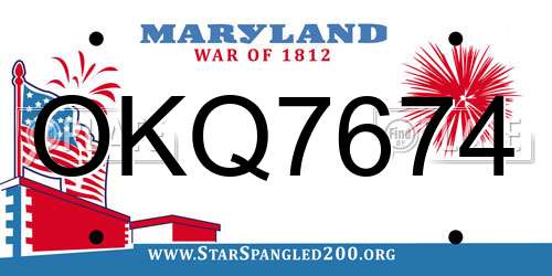 OKQ7674 Maryland License Plate