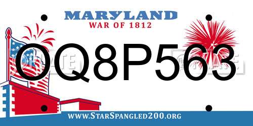 OQ8P563 Maryland License Plate