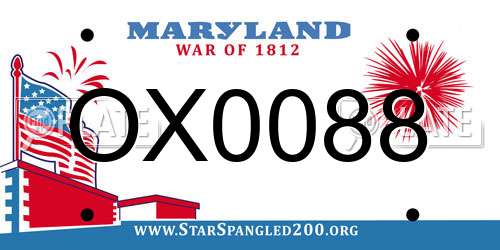 OX0088 Maryland License Plate
