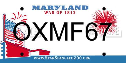 OXMF67 Maryland License Plate