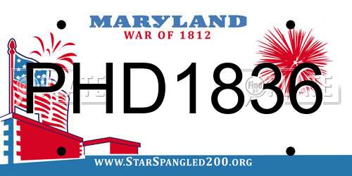 PHD1836 Maryland License Plate