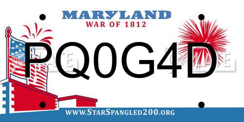 PQ0G4D Maryland License Plate